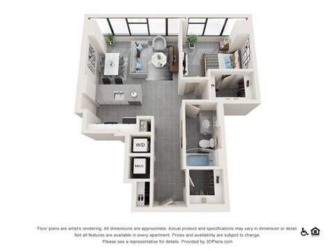 Floor plan for 1 bed, 1 bath, 754 sqft